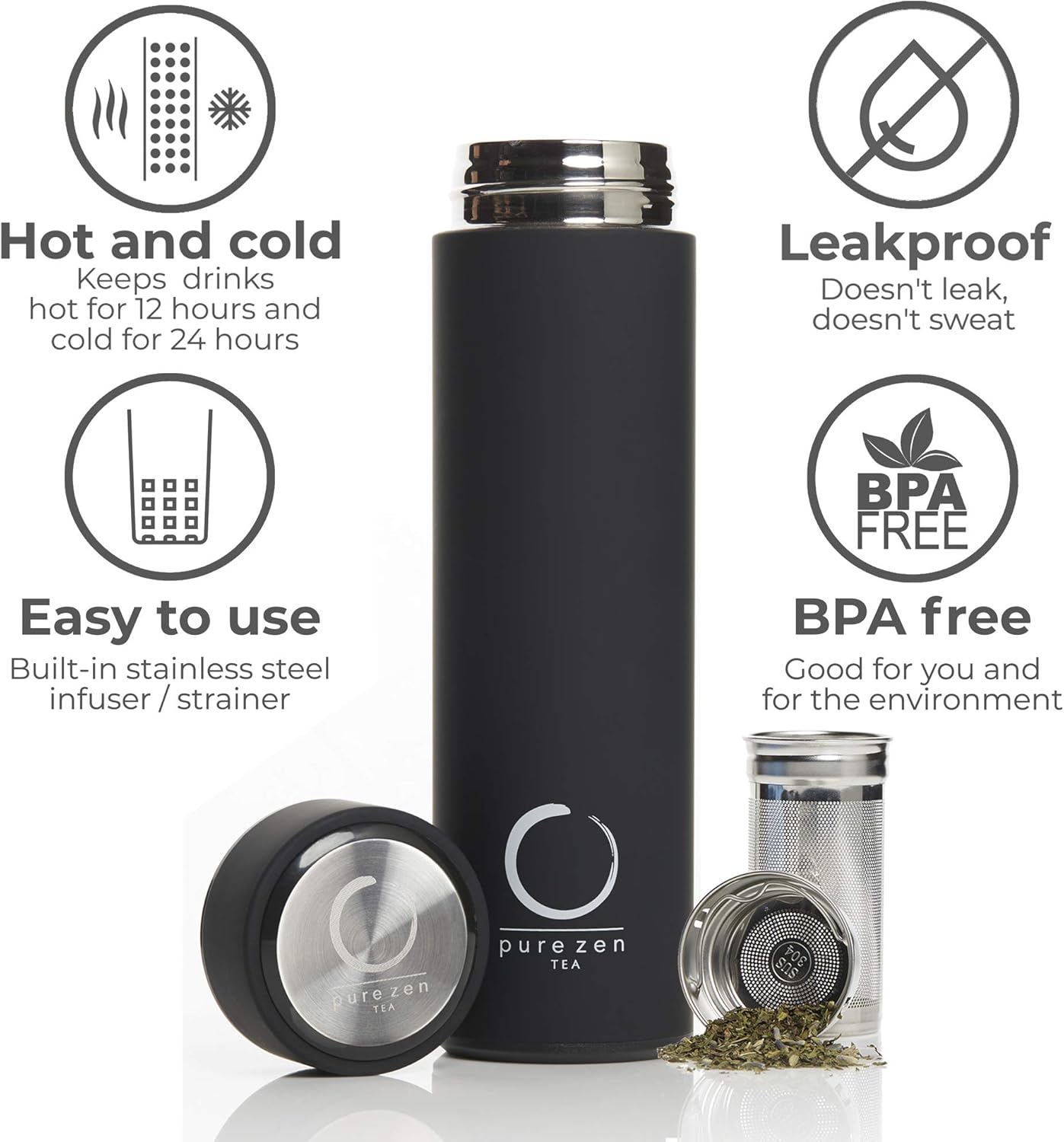 Stainless Steel Tea Infuser Bottle - Travel Tea Mug - 15oz Blue