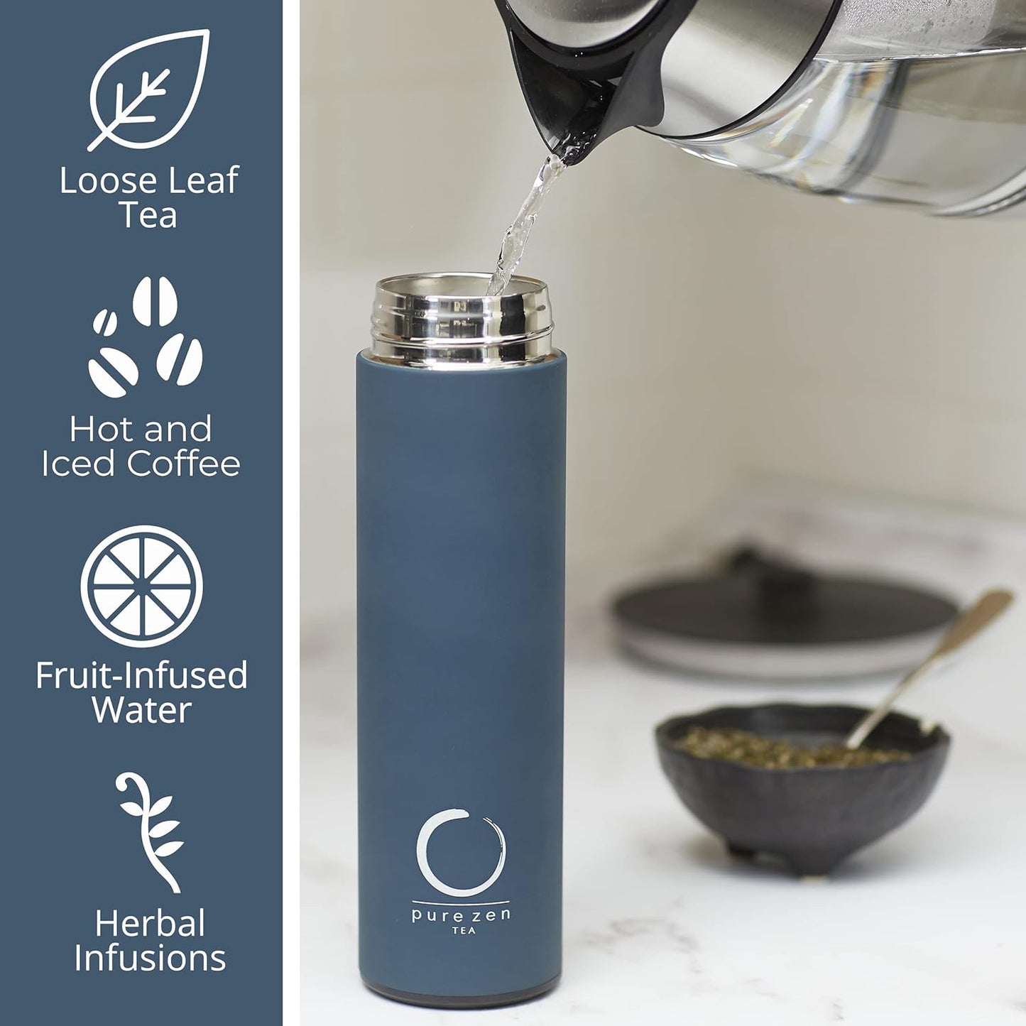 Stainless Steel Tea Infuser Bottle - Travel Tea Mug - 15oz Blue